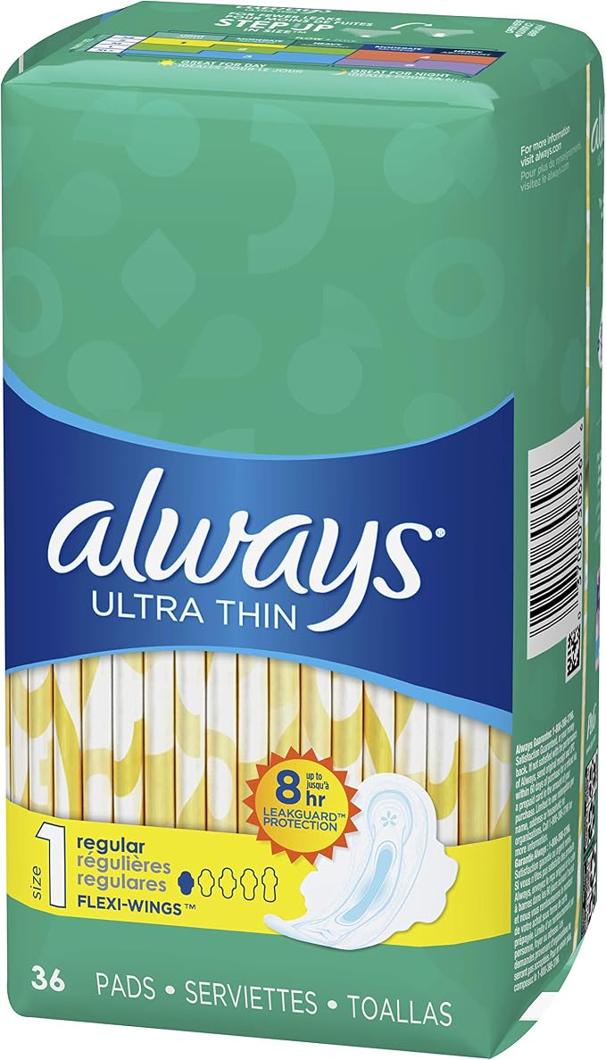 ALWAYS Ultra Thin Size 1 Regular Pads With Wings Unscented, 36 Count