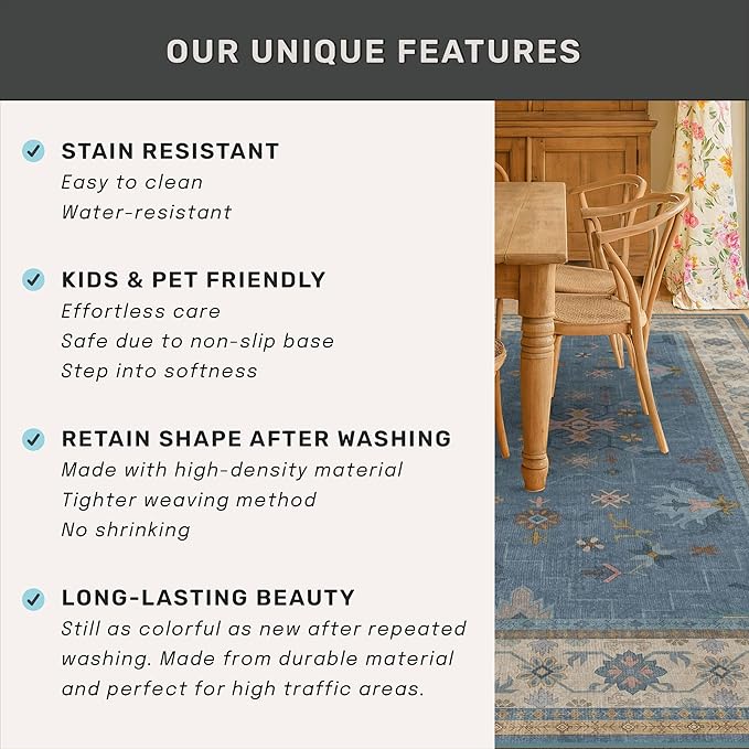 Hazo Haus Washable 10ft Long Hallway Runner Rug Blue - 3 x 10 Runner Rug, Boho Waterproof 3x10 Kitchen Floor Mat - Modern Eclectic Boho Design Décor