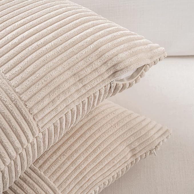 Fancy Homi 2 Packs Tan Samll Decorative Throw Pillow Covers 12x12 Inch with for Couch Bed Sofa, Rustic Farmhouse Boho Home Decor, Soft Corss Patchwork Corduroy Square Beige Cushion Case 30x30 cm