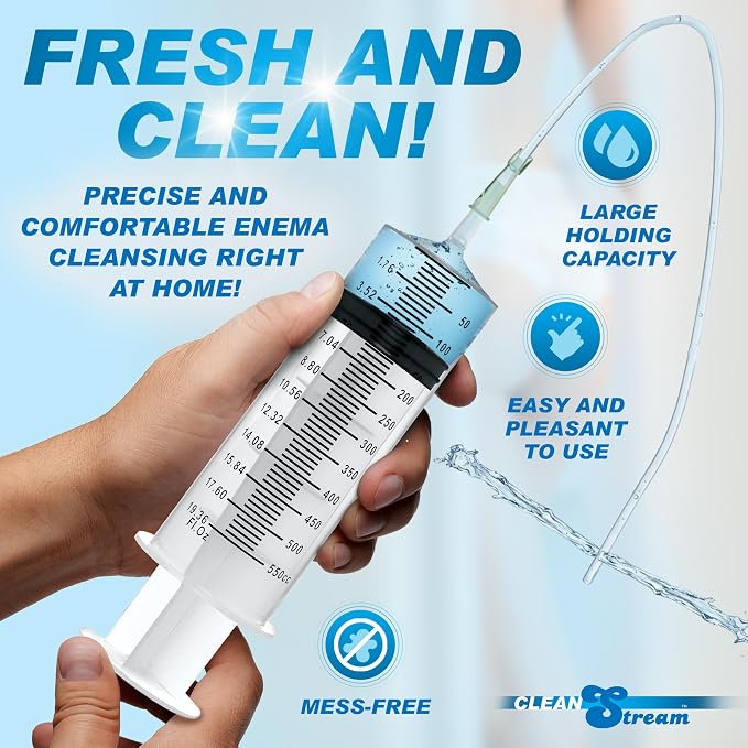 Cleanstream 500 Ml Enema Syringe With Tube For Anal Cleansing. Tapered Tip For Easy Insertion - 500 Ml, Clear