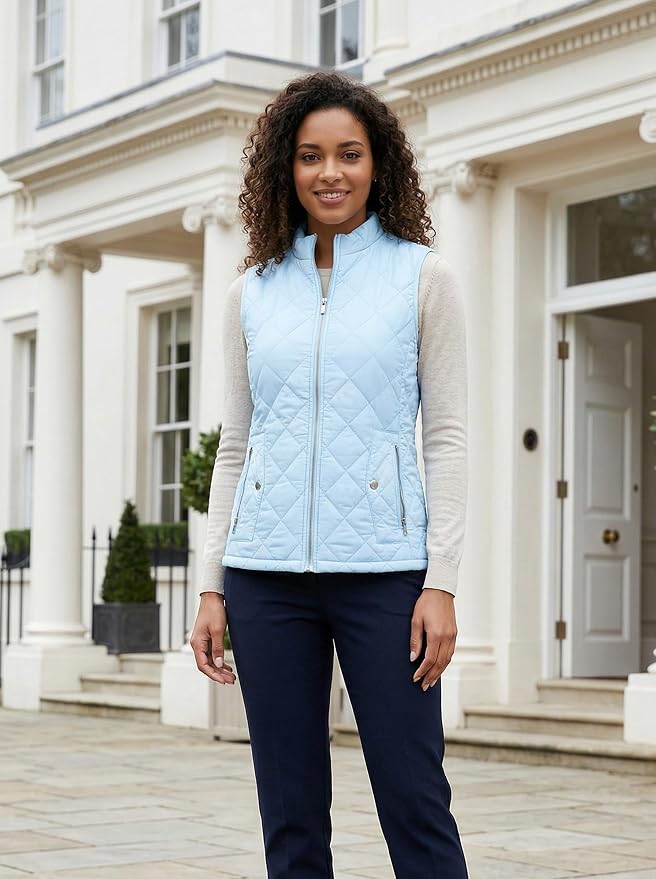 Fuinloth Women's Quilted Vest Lightweight Puffer Stand Collar Zip Gilet | 4 pockets with 2 inner storage. Quilted padded warm gilet. Fall winter outerwear layering vest for travel hiking daily wear.