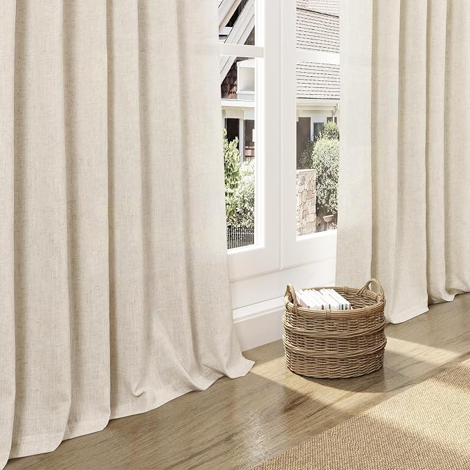 Nanspring Linen Curtains 96 Inches Long for Living Room Modern Farmhouse Decor Light Filtering Semi Sheer Curtain Back Tab Neutral Luxury Burlap Coastal Drapes for Bedroom Dinner Room 52x96, 2 Panels