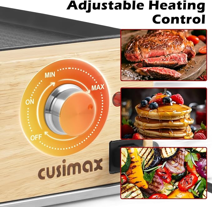 Raclette Table Grill, CUSIMAX Electric Indoor Grill, Korean BBQ Grill, 950W | Removable 2in1 Non-Stick Grill Plate/Temperature Adjustable/8 Cheese Pans & Wooden Spatulas/Wooden Base/Double-layer Design