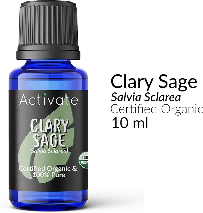 Activate Clary Sage Organic Essential Oil 100% Pure, USDA Certified Organic, Premium Grade, Undiluted, Natural Oils, Aromatherapy & Diffuser Use 10ml