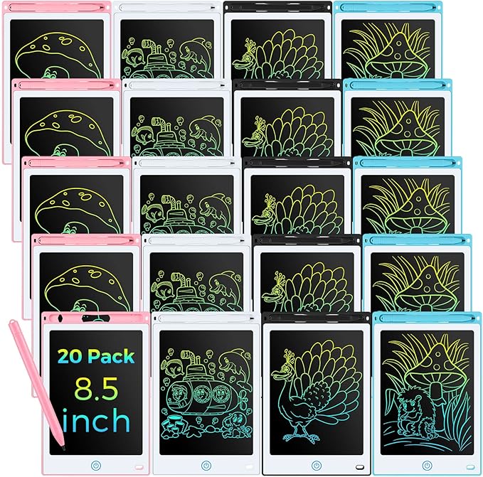 Zhehao 20 Pack LCD Writing Board for Kids, 8.5 Inches Doodle Reusable Screen Drawing Pad Erasable Painting Pads Educational Toy for 3-8 Years(Light Blue, Black, Pink, White)