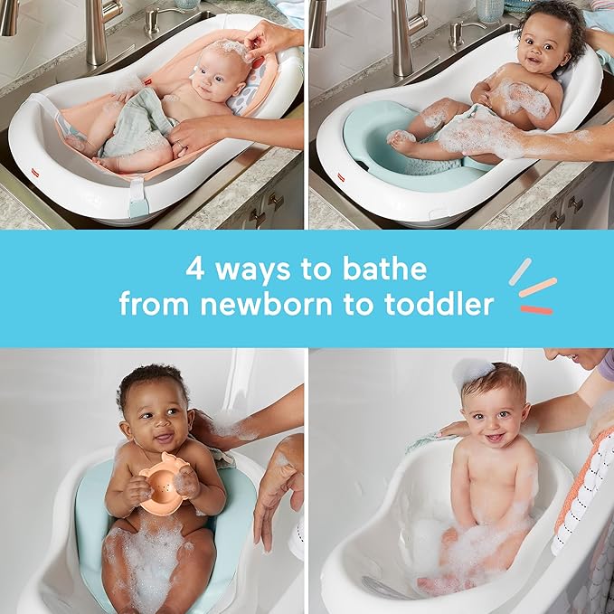 Fisher-Price™ Baby to Toddler Bath 4-in-1 Sling 'N Seat Tub with Removable Infant Support and 2 Toys, Summer Blossoms