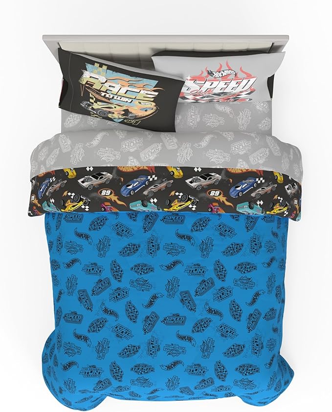 Hot Wheels Kids Bedding Super Soft Comforter and Sheet Set with Sham, 7 Piece Queen Size, (Officially Licensed Product) By Franco