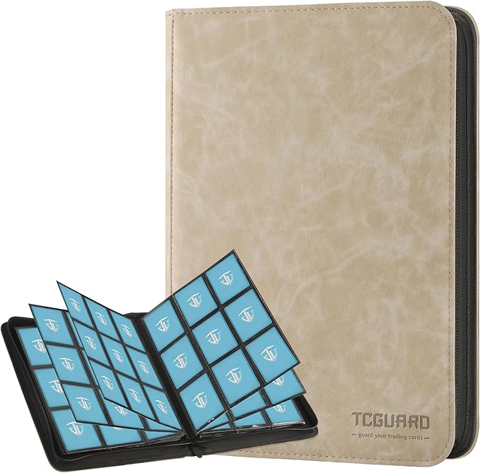 Trading Card Binder, 9 Side Loading Pocket Card Album Hold Up to 540 Cards, Zipper Binder for Cards Collection, TCG Card Holder for Game Card, Sports Card, Yugioh, MTG etc.(Beige 9)
