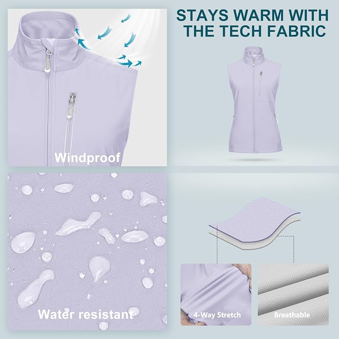 33,000ft Women's Lightweight Running Vest Outerwear with Pockets, Windproof Sleeveless Jacket for Golf Hiking Travel