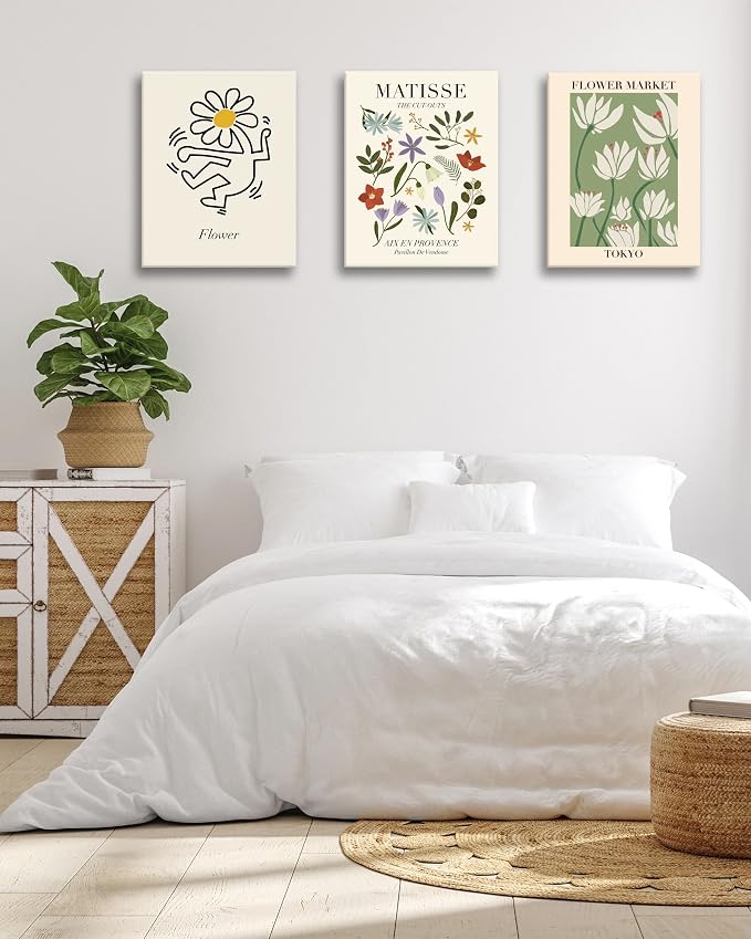 HesenDot 16x12IN Matisse Wall Art,Framed Canvas Bathroom Wall Art Pictures,Wood Framed Abstract Prints for Bedroom,Living Room,Minimalist Office Wall Decor 3Pack