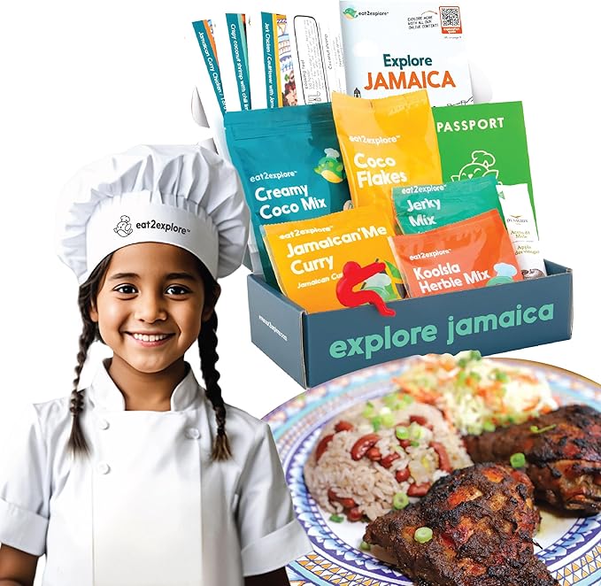 Cooking Kits for Kids - Interactive & Educational Set with 3 Recipe Cards, Key Ingredients & Cooking Tools - Ideal Idea for Kids who Love to Create Meals (Jamaica Edition)
