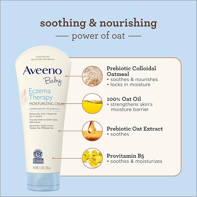 Aveeno Baby Eczema Therapy Moisturizing Cream, Natural Colloidal Oatmeal & Vitamin B5, Baby Cream for Dry, Itchy, Irritated Skin Due to Eczema, Paraben- & Steroid-Free, 5 fl. oz (Pack of 12)