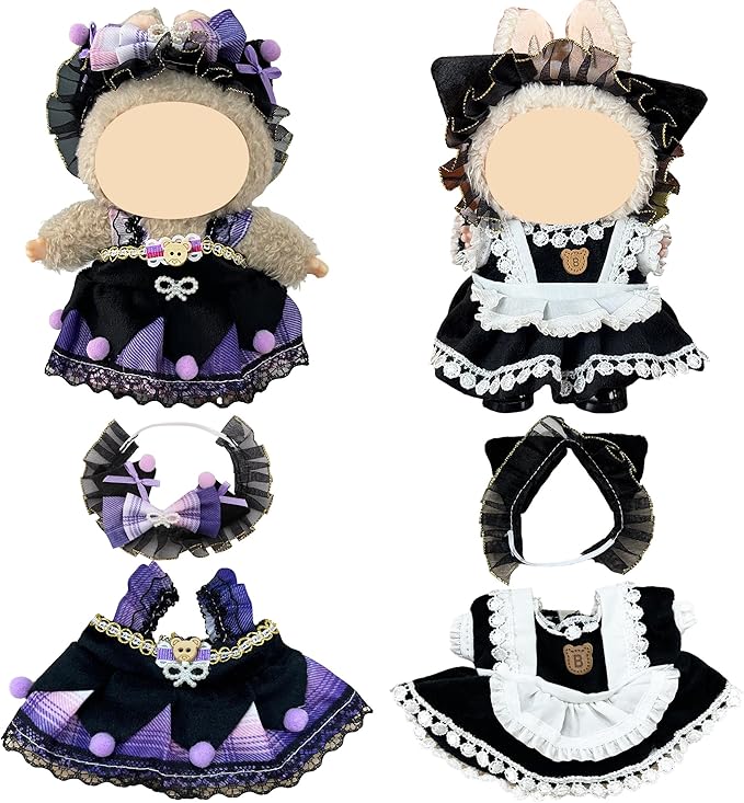 Doll Clothes for Labubu,Cute Outfit for 17cm Doll Clothe 2/3PCS Clothes and Hats Stylish Dolls Clothe for 17 cm Labubu,Casual Style Costumes for Labubu Dolls (Kurromii Style Set)
