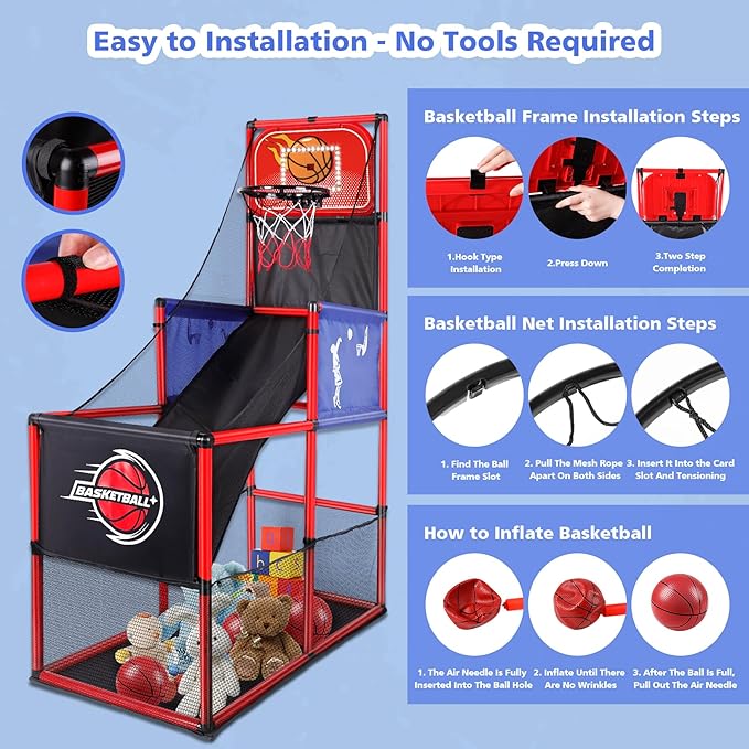 M SANMERSEN Kids Basketball Hoop Arcade Game Set with 4 Balls Electronic Scoreboard and LED Light, Indoor and Outdoor Play, Birthday/Halloween for 3-8 Year Old Boy and Girl
