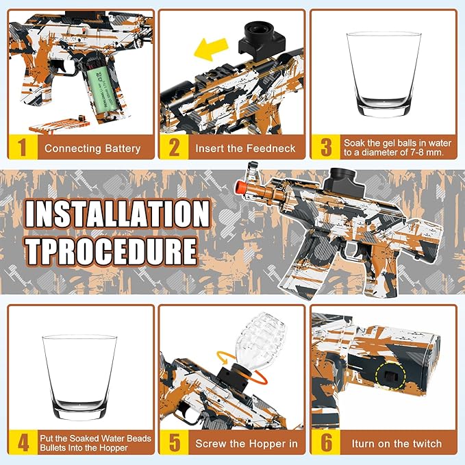 Gel Ball Blaster, Splat Gel Gun for Precision Shooting, Electric Water Ball Blaster Gun with Top Loading Design, Great for Competitive Team Play, Ages 15+ (Orange)