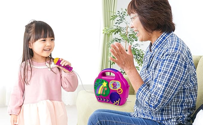 eKids Barney Karaoke Microphone with Boombox for Fans of Toddler Toys, Kids Karaoke Machine with Built in Music (Barney)