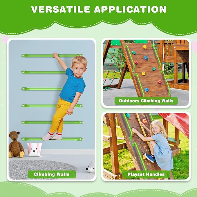 Dolibest 42 Inch Metal Safety Handles, Playground Ladder Handle, Metal Grab Handles for Kids Playhouse, Treehouse, Rock Climbing Wall, Swing Set Accessories, Indoor & Outdoor Use (2PCS)-Green