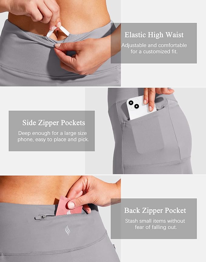 19" Ruffled Golf Skirts for Women | 3 Zipper Pockets, Knee Length, High Waisted, Long Skorts for Athletic, Casual, Tennis, Pickleball