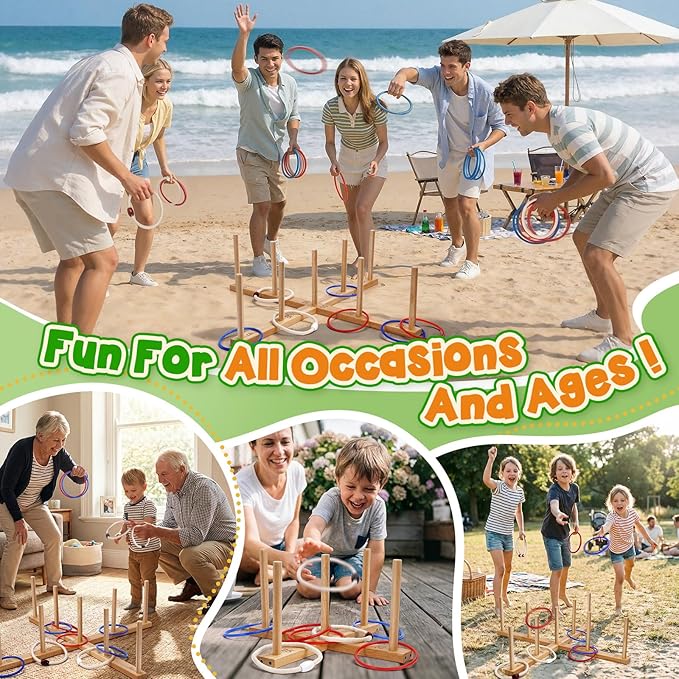 Peradix Ring Toss Game for Kids, Indoor & Outdoor Fun Holiday, Easy Setup & Magnetic Extension, Lawn Yard Games Outdoor Adults Family Party Backyard Beach Outside Game Toys, 26 Rings & Carrying Bag