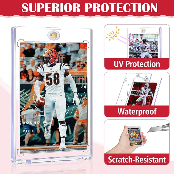 50ct Magnetic Card Holders for Trading Cards, 35pt Hard Cards Sleeves Case, One Touch Card Holder Fit for MTG Cards, Sports Cards, Baseball Cards, Game Cards, Toploaders, Standard Cards Display