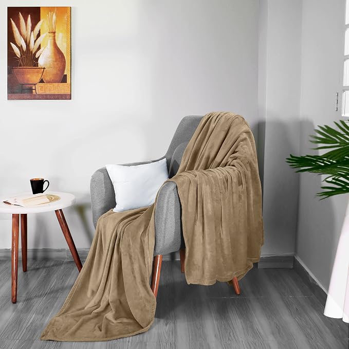 Utopia Bedding Ultra Soft Fleece Bed Blanket Queen Size Camel (90x90 Inch) | Microfiber Plush Warm Lightweight Breathable Cozy Blanket Anti-Static, All Season Use, Gift for Women and Men