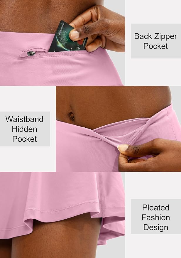 Pleated Tennis Skirt with 4 Pockets | 14", 3.5" High Waisted, Soft, Lightweight, Mesh Built-in Shorts, Dressy, Casual, Athletic, Golf, Skort for Women