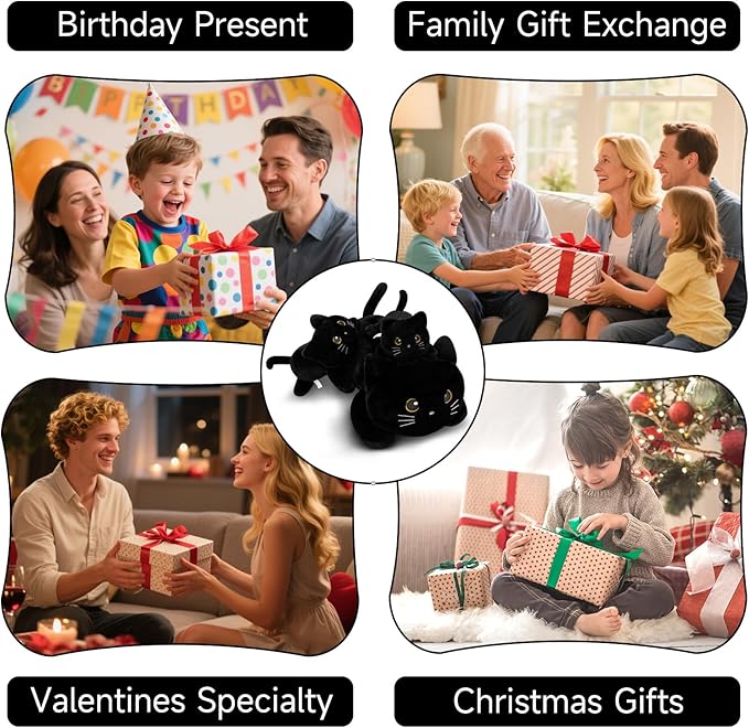 SQEQE Weighted Stuffed Animals Black Cat, Weighted Black Cat Plush, Plushies for Stress Relief, Soft Black Cat Pillow Toy for Kids Adults, Christmas & Valentines Gift 23.6 Inch 3.8 Lbs