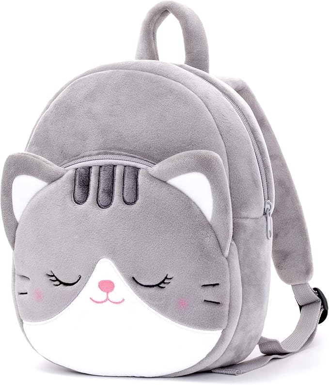Lazada Cat Toddler Backpack Plush Backpack Toddler Girls Backpack Cat Animal Kids Backpacks for Girls Kitty Plush Backpack for Baby Girls Gray 11-inch