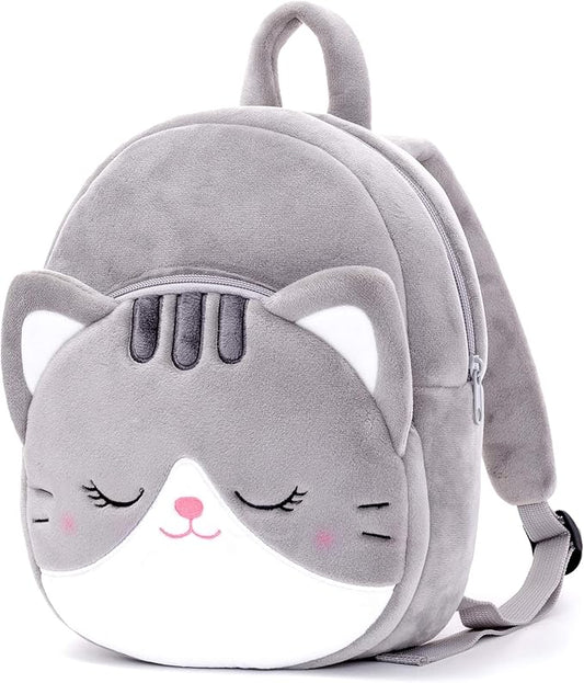 Lazada Cat Toddler Backpack Plush Backpack Toddler Girls Backpack Cat Animal Kids Backpacks for Girls Kitty Plush Backpack for Baby Girls Gray 11-inch
