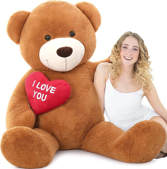 Tezituor Giant Teddy Bear Stuffed Animal 5Ft with Heart,Large I Love You Bear Plush Toys for Kids Gift for Girlfriend
