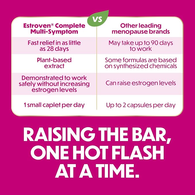 Estroven Complete Multi-Symptom Menopause Supplement for Women, 28 Ct., Clinically Proven Ingredient Provide Menopause Relief & Night Sweats & Hot Flash Relief* Drug-Free & Non-GMO