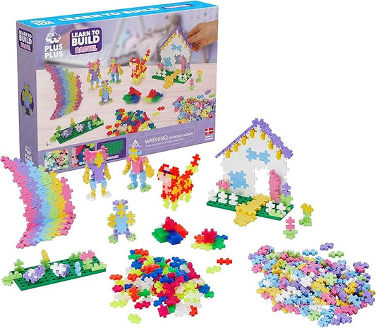 PLUS PLUS Learn to Build Set, Interlocking Mini Building Blocks, 3D Puzzle Construction Stem Toy for Kids - Pastel Mix, 400 Pieces