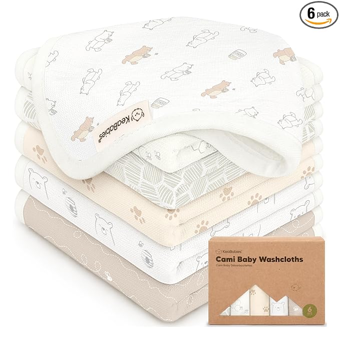 6-Pack Cotton Baby Washcloths for Newborn - Organic Cotton Muslin Soft Wash Cloths for Babies, Infant, Kids,Toddler Towels for Boy,Girl,Super Absorbent Face Cloths,Scratch-Free Baby Rags (Bumbly)