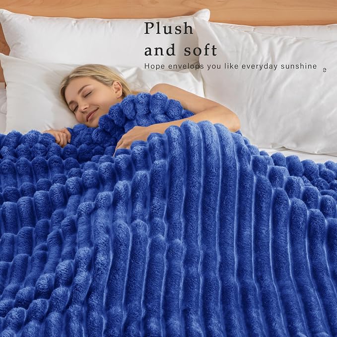 Exclusivo Mezcla Striped Twin Size Fleece Blanket for Bed, Couch, 60"x80" | Soft Breathable Cozy Bed Blankets, Lightweight Plush Fluffy Fuzzy Jacquard Decorative Blankets
