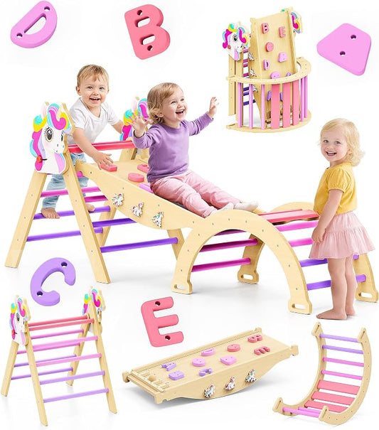 Pikler Triangle Set, 11-in-1 Montessori Climbing Toy for Toddlers, Foldable Wooden Indoor Jungle Gym & Playground Climber for Learning and Motor Skills (18 Months–7 Years)