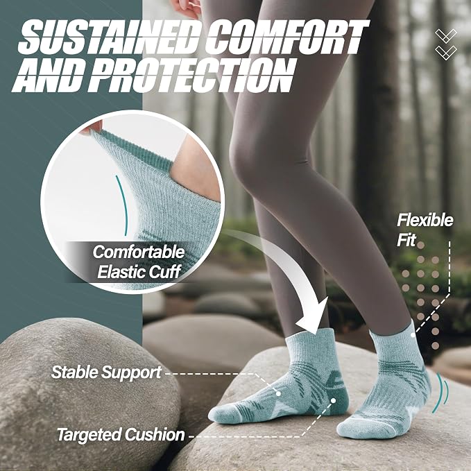 ANTSANG 6 Pairs Merino Wool Quarter Ankle Hiking Running Socks Compression Thermal Thick Cushion Socks for Women Men