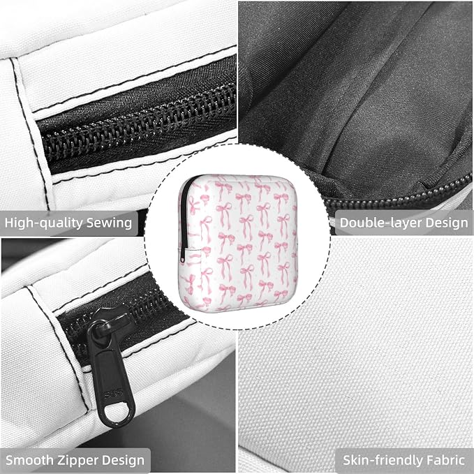 Pink Bow Ribbon Ribbon Bows Period Bag For Women,Portable Sanitary Napkin Period Pad Pouch For Purse, Small Make Up Bags