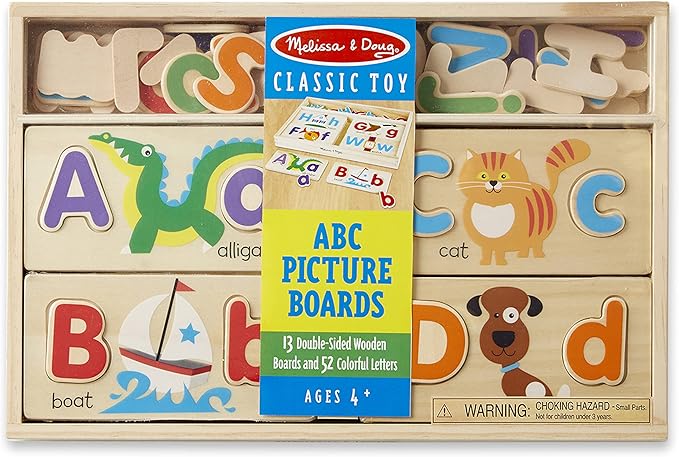 Melissa & Doug ABC Picture Boards - Educational Toy with 13 Double-Sided Wooden Boards and 52 Letters