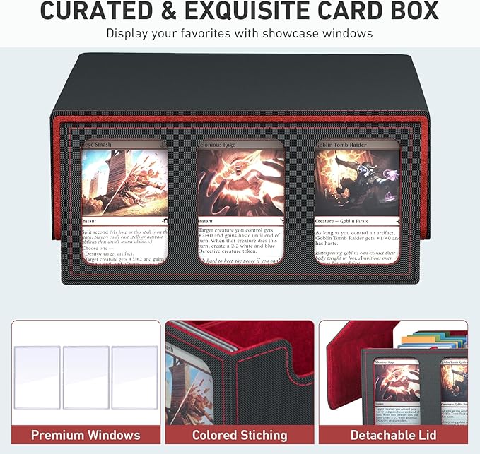 3-Row Trading Card Storage Box, Bulk Cards Case for 2400+ Mtg tcg Magic Playing Game Card Organizer, Commander Deck Box with 3 Supports & 24 Dividers