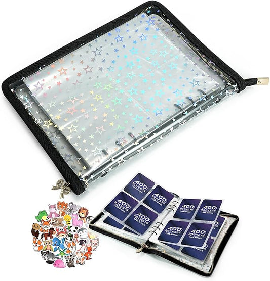 4 Pocket Card Binder with 20 Stickers, A5 Kpop Photocard Binder for 400 Cards, Trading Card Binder, Card Collection Binder, Cute Mini Card Binder for Gifts
