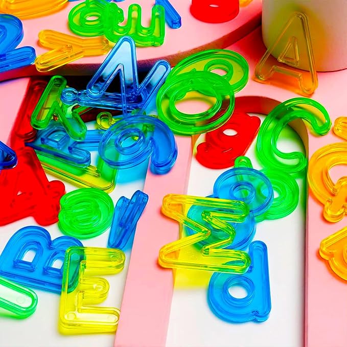 67 Pcs Plastic Practice Set Transparent Letters and Numbers Include Uppercase Letters Lowercase Letters and Numbers Colorful Plastic Letters and Numbers for Kids Counting and Spelling, Ages 3+
