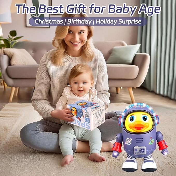 Dancing Space Duck Toy,Space Duck Dancing Musical Interactive Toy,Dancing Duck,Cute Singing Walking Duck Toys with Music LED Lights for Kids Birthday Gifts