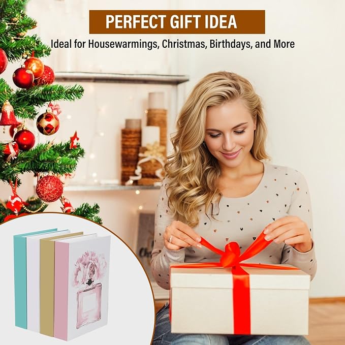 4 Pcs Decorative Books | Faux Blush Coffee Table & Shelf Decor | Soft Romantic Look for Living Room, Office and Entryway - Not Real, Tool-Free 2-Min Setup