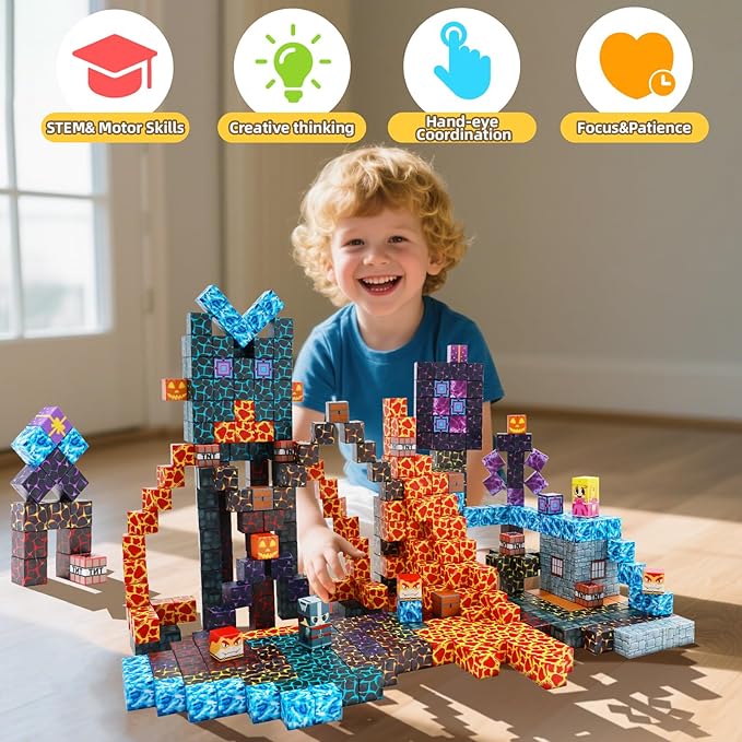 150PCS Magnetic Blocks, Magnetic Building Blocks, Magnet Blocks for Kids Age 3-5 4-8 8-12, STEM Sensory Educational Magnet Stacking Toys Boys Girls Gifts