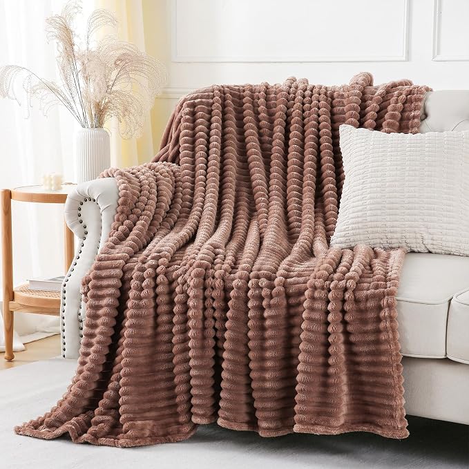 Chocolate Throw Blanket for Couch Sofa 50x70 inches Striped Design | Fleece Blankets Room Home Decor Lightweight Plush Soft Cozy Gifts for Women Mom