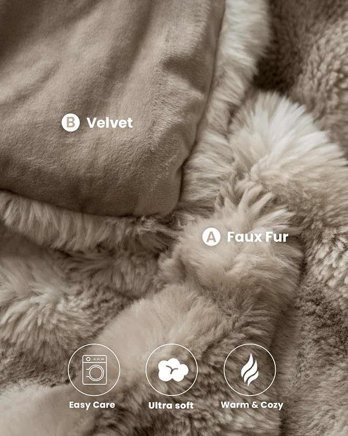 Ultra Soft Cozy Faux Fur Throw Blanket, Fuzzy Plush Thick Bubble Blanket, Oversize Luxury Fluffy Blanket for Couch, Bed, and Living Room, 60x80 Inches, Tie-Dye Light Taupe