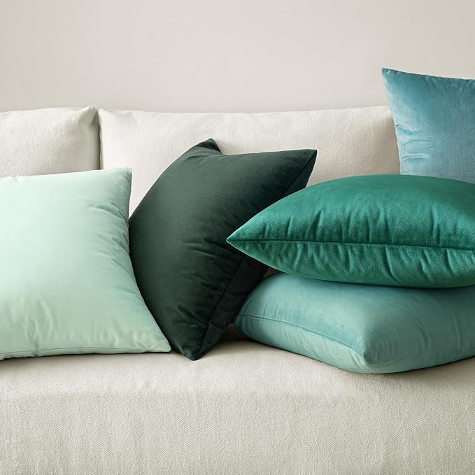 MIULEE Velvet Throw Pillow Covers 22x22 Inch Pack of 2 Aqua Green | Soft Solid Decorative Pillow Covers, Modern Luxury Home Decor, for Couch Chair Sofa Bedroom Livingroom