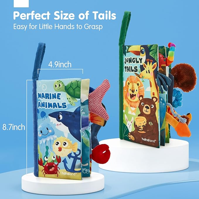 hahaland Baby Toys 0-6 Months - Crinkle Books for Babies 2-Pack, Soft Cloth Sensory Touch Feel Book 6-12 Months Infant Tummy Time Toys 0-3 Month Newborn Boys Valentines Gifts Easter Basket Stuffers