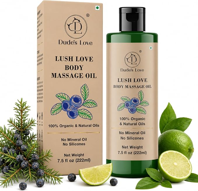 Lush Love Refreshing Citrus Massage Oil – Lime & Juniper Berry Body Massage Oil with Natural & Organic Oils – Smooth Glide, Non-Greasy Feel for Massage, Body Care & Daily Wellness – 7.5 Fl Oz