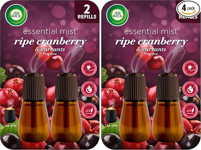 Air Wick Essential Mist – Twin Refill Ripe Cranberry & Currants,2 Refills,(Pack of 2)